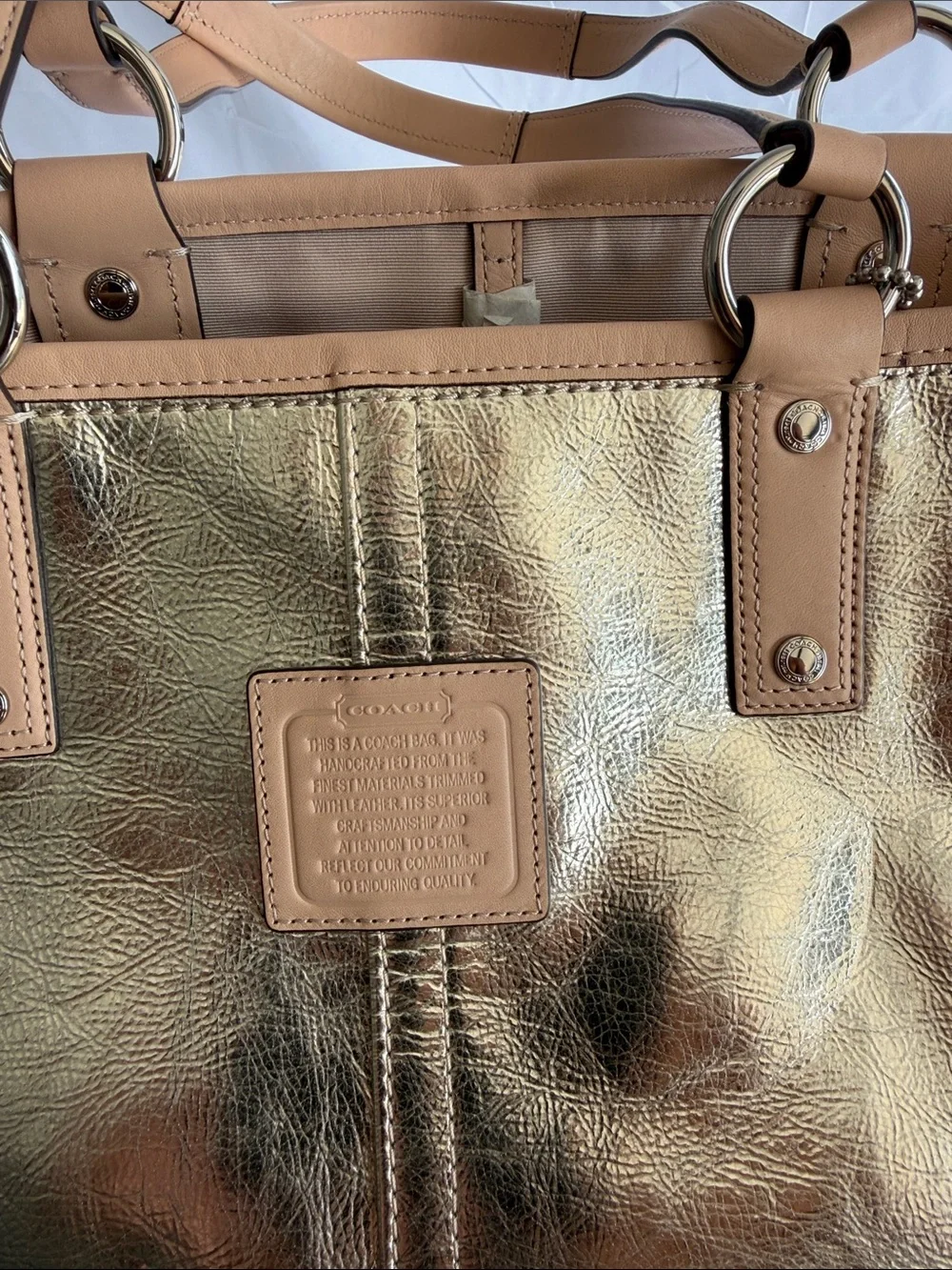 Coach Metallic Gold Tote with Tan Trim